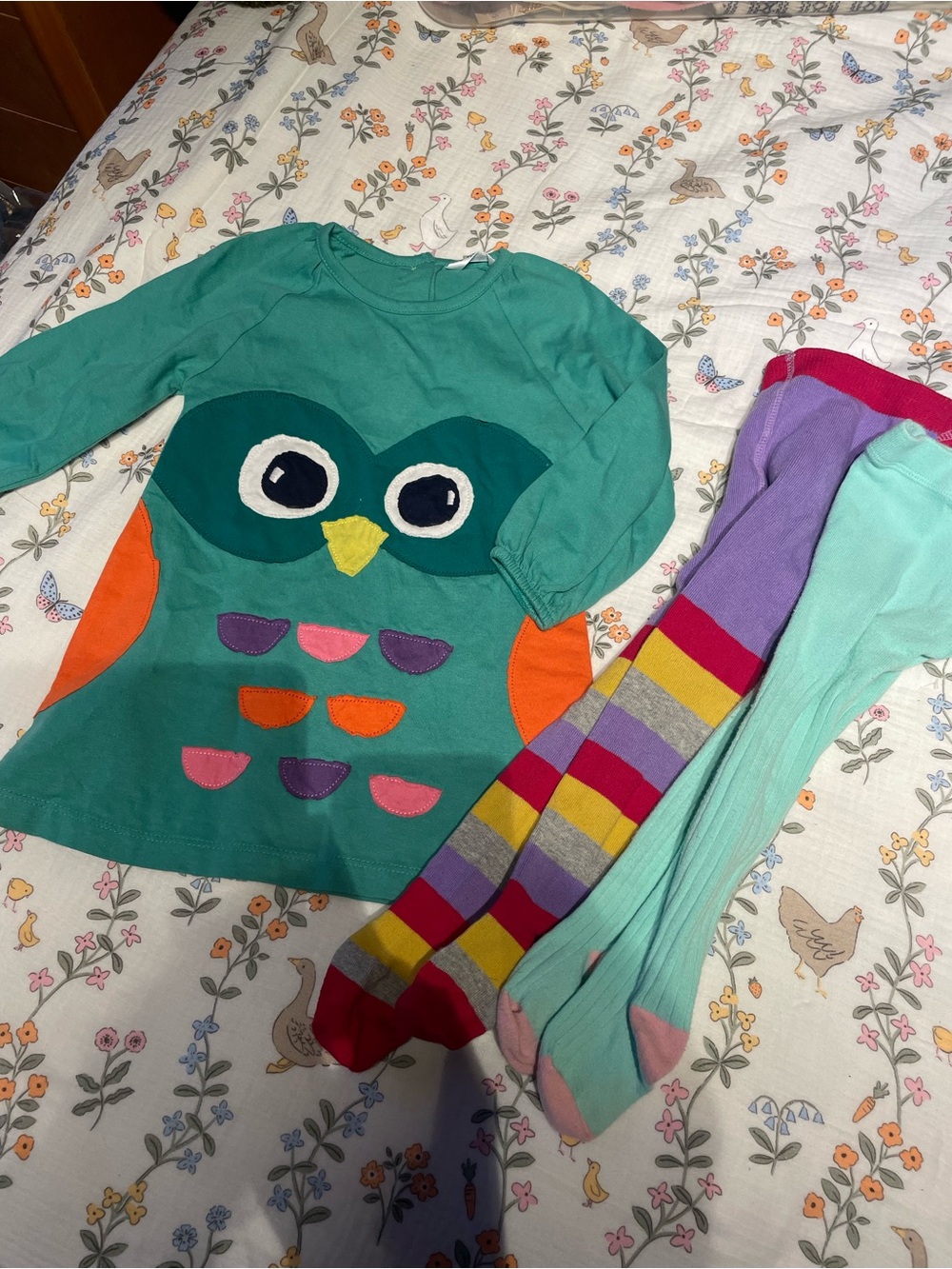 Baby Boden Bird Dress with 2 Pairs of Tights